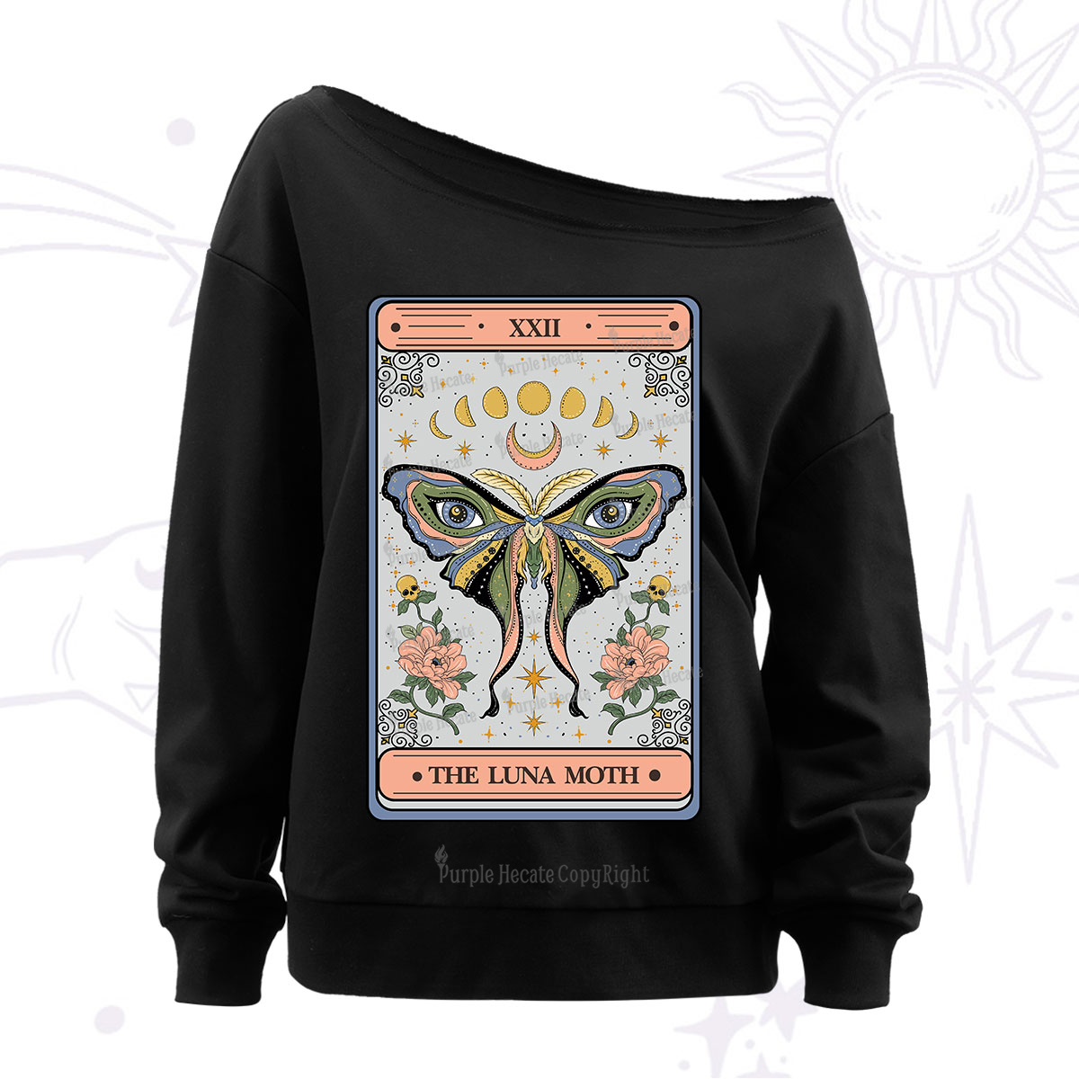 Purplehecate The Luna Moth Tarot Off The Shoulder Sweatshirt