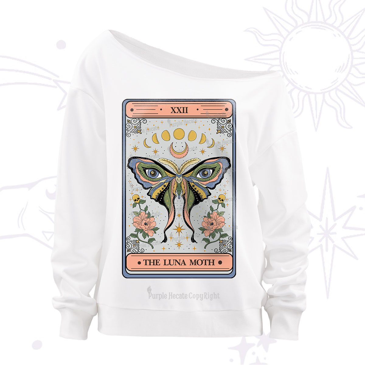 Purplehecate The Luna Moth Tarot Off The Shoulder Sweatshirt