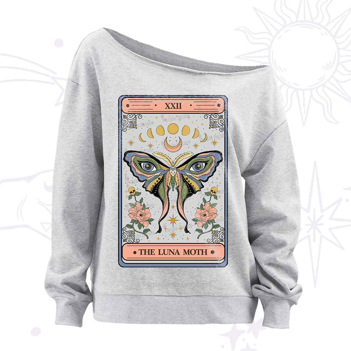 Purplehecate The Luna Moth Tarot Off The Shoulder Sweatshirt