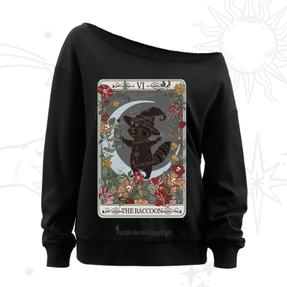 Purplehecate The Raccoon Tarot Off The Shoulder Sweatshirt