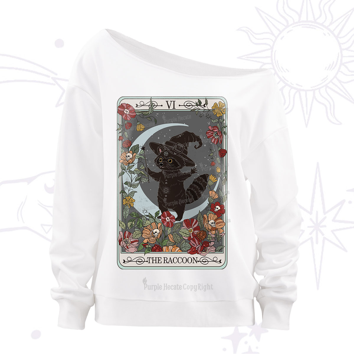 Purplehecate The Raccoon Tarot Off The Shoulder Sweatshirt