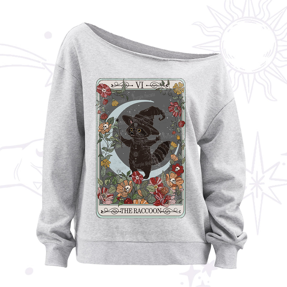 Purplehecate The Raccoon Tarot Off The Shoulder Sweatshirt