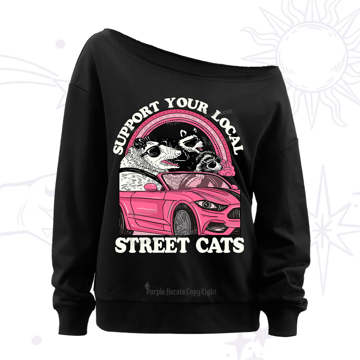 Purplehecate Support Local Street Cats Off The Shoulder Sweatshirt