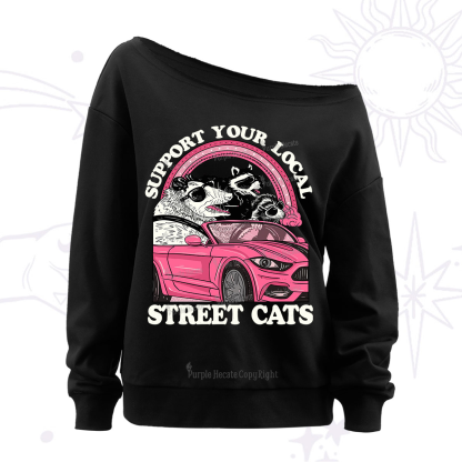 Purplehecate Support Local Street Cats Off The Shoulder Sweatshirt