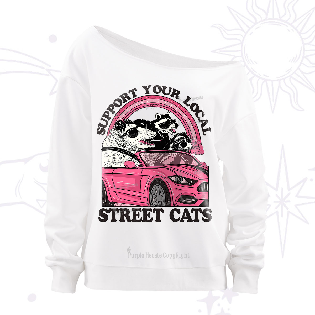 Purplehecate Support Local Street Cats Off The Shoulder Sweatshirt