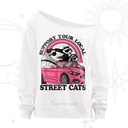 Purplehecate Support Local Street Cats Off The Shoulder Sweatshirt