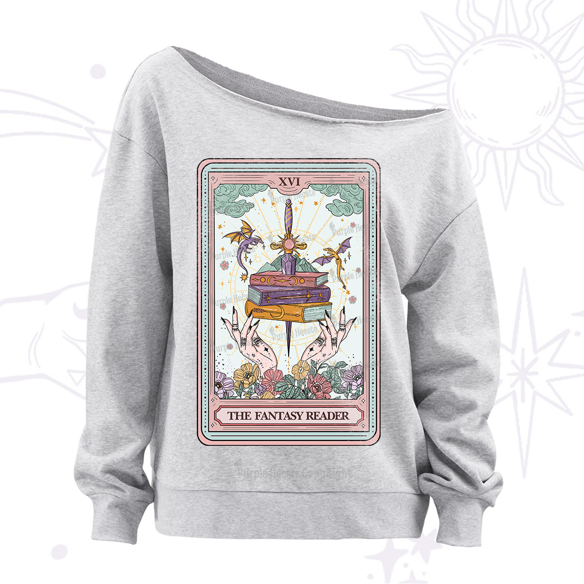 Purplehecate The Fantasy Reader Tarot Off The Shoulder Sweatshirt