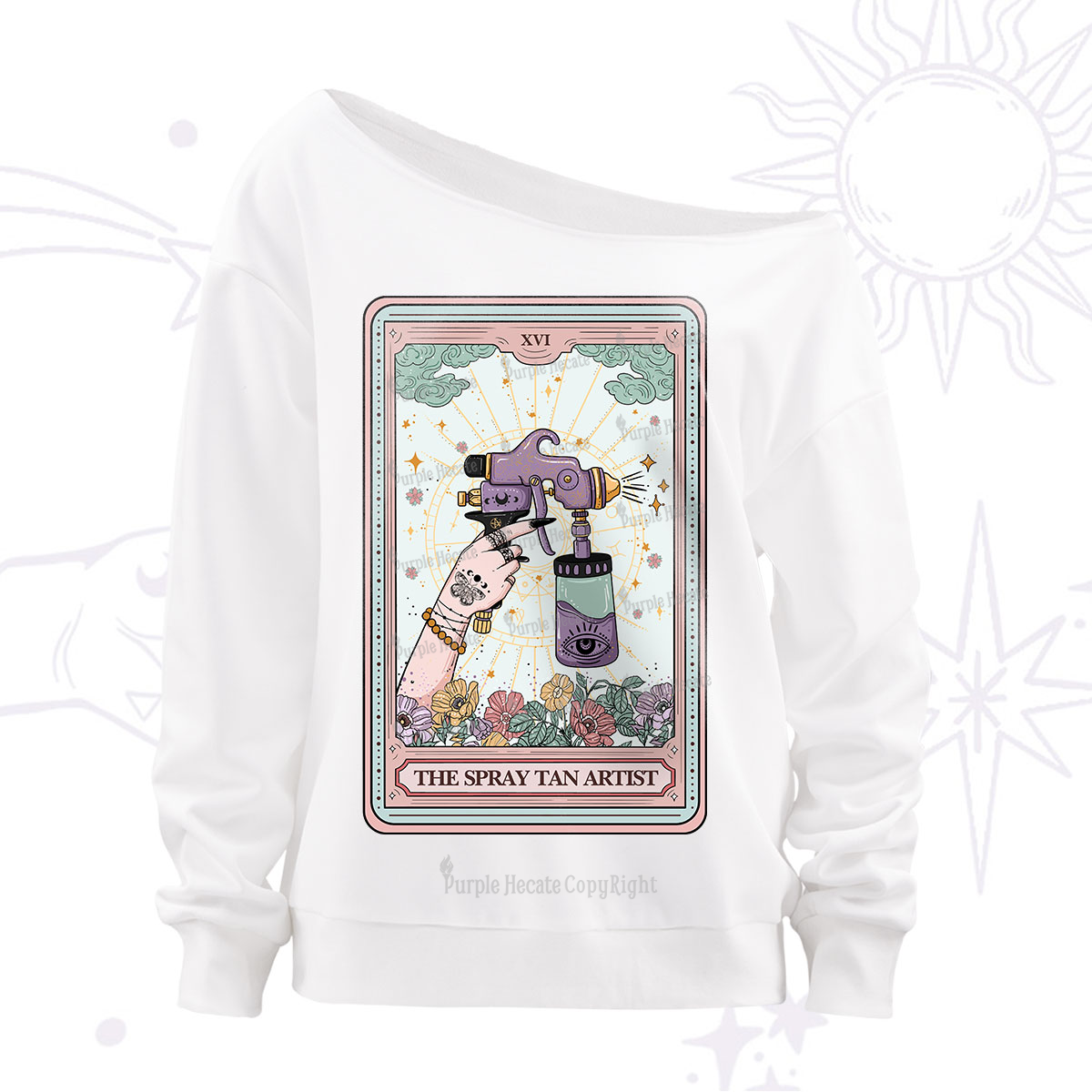 Purplehecate The Spary Tan Artist Tarot Off The Shoulder Sweatshirt