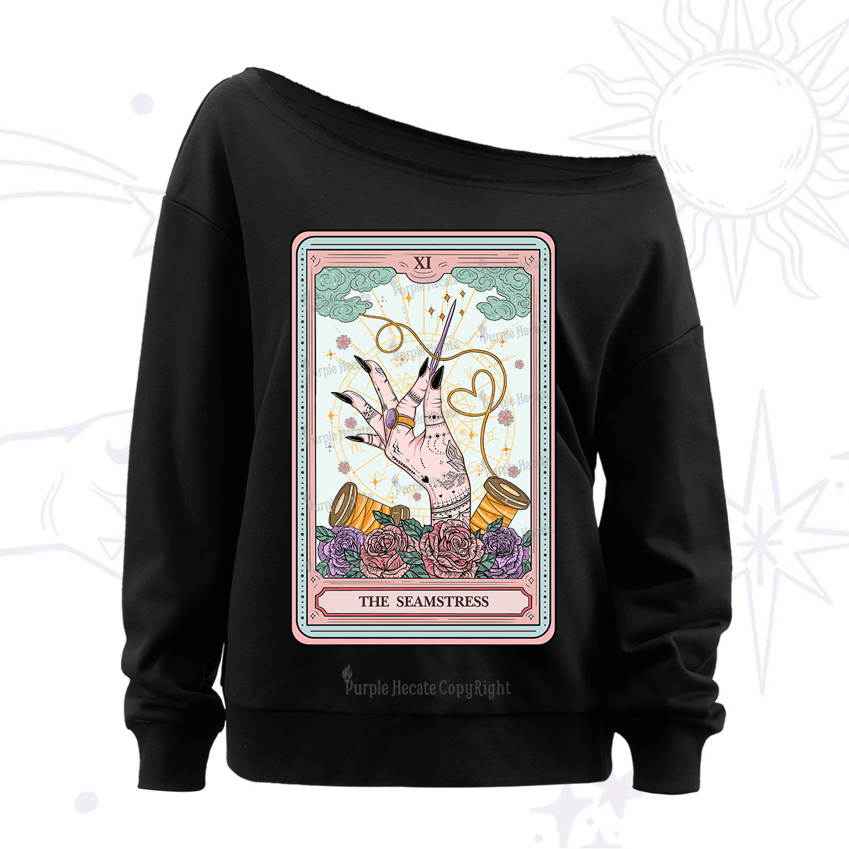 Purplehecate The Seamstress Tarot Off The Shoulder Sweatshirt