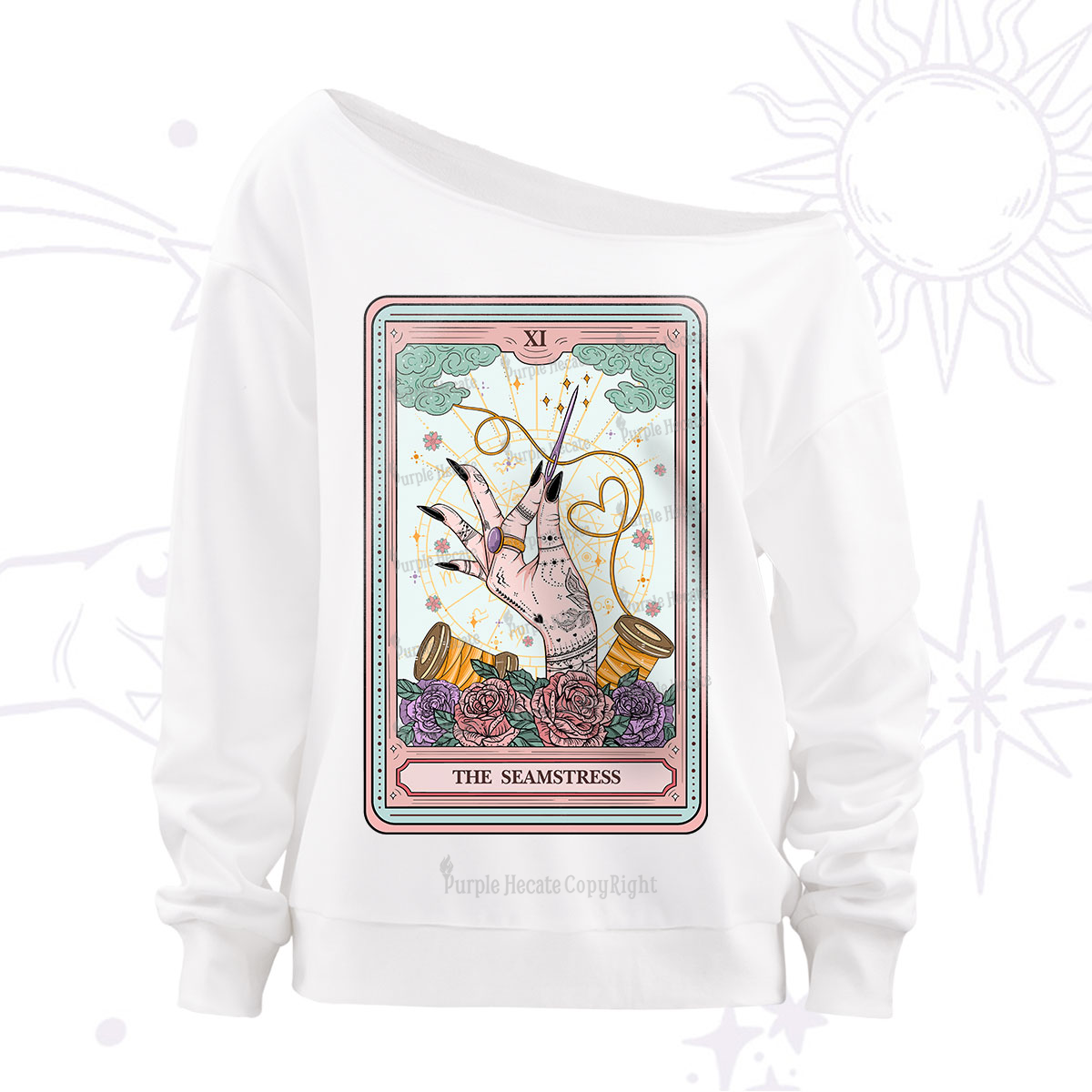 Purplehecate The Seamstress Tarot Off The Shoulder Sweatshirt