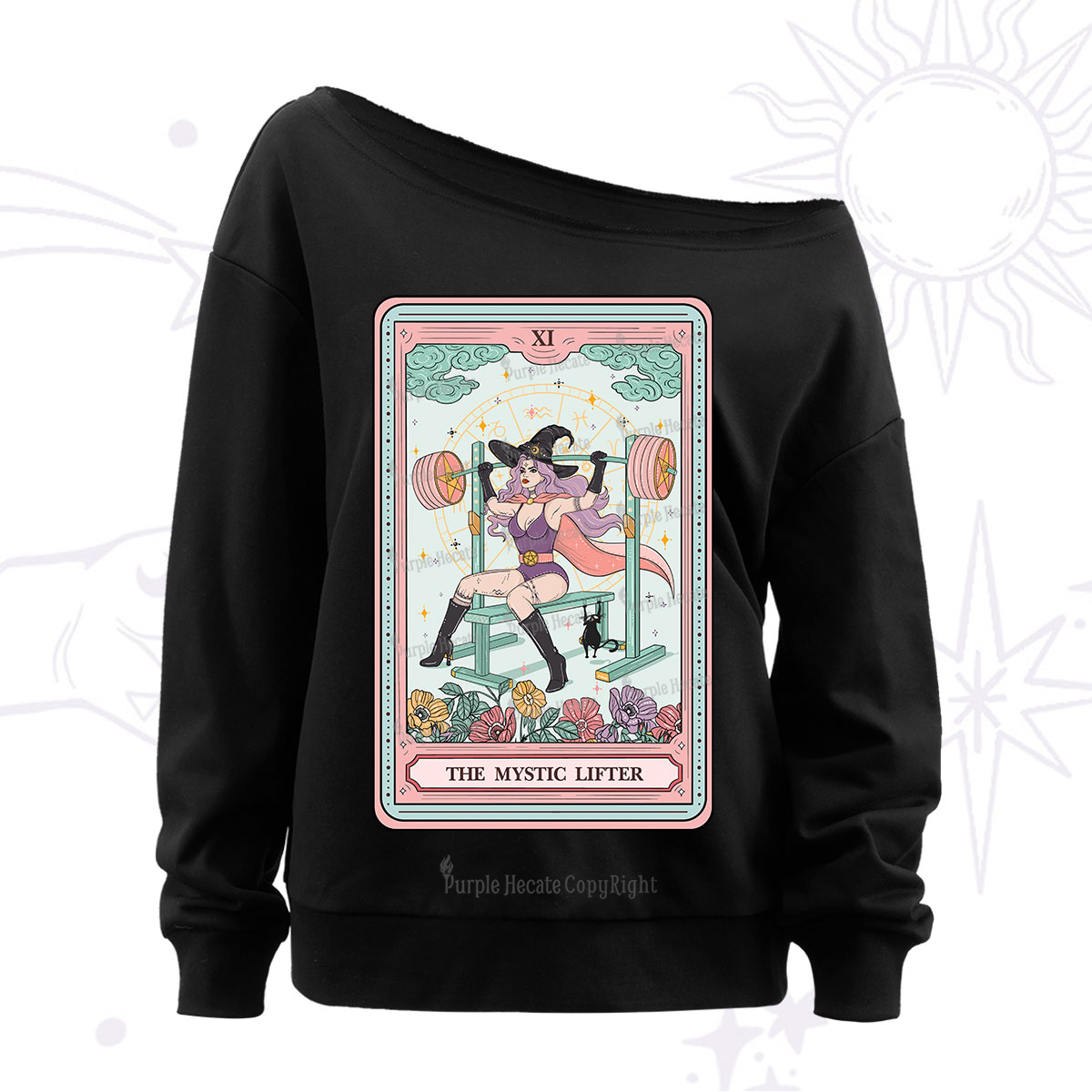 Purplehecate The Mystic Lifter Tarot Off The Shoulder Sweatshirt