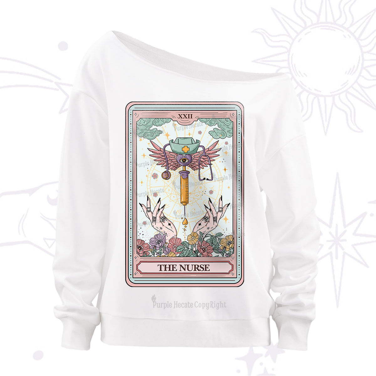 Purplehecate The ER Nurse Tarot Off The Shoulder Sweatshirt