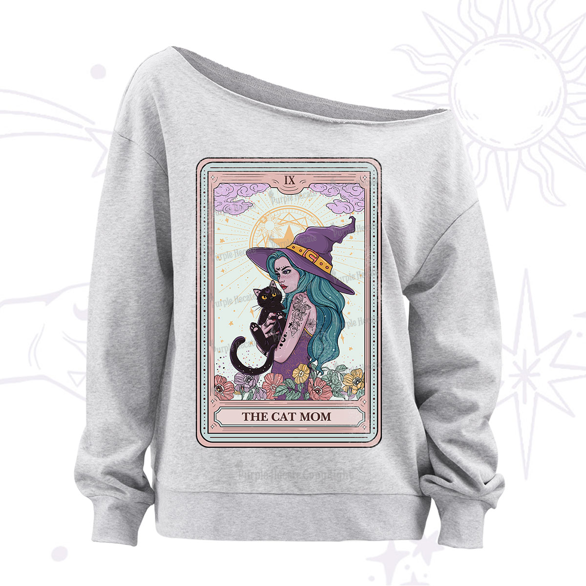 Purplehecate The Gothic Cat Mom Tarot Off The Shoulder Sweatshirt