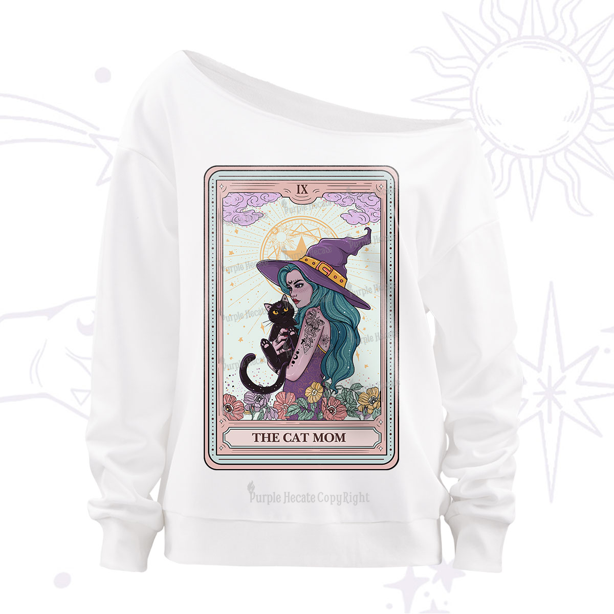 Purplehecate The Gothic Cat Mom Tarot Off The Shoulder Sweatshirt