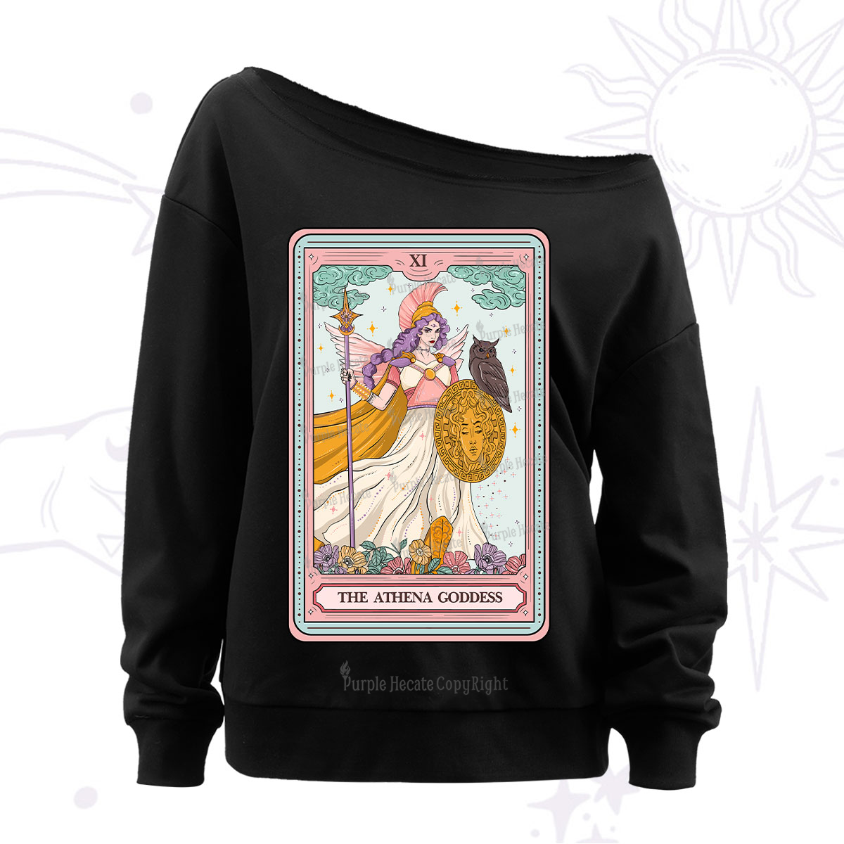 Purplehecate The Athena Goddess Tarot Off The Shoulder Sweatshirt