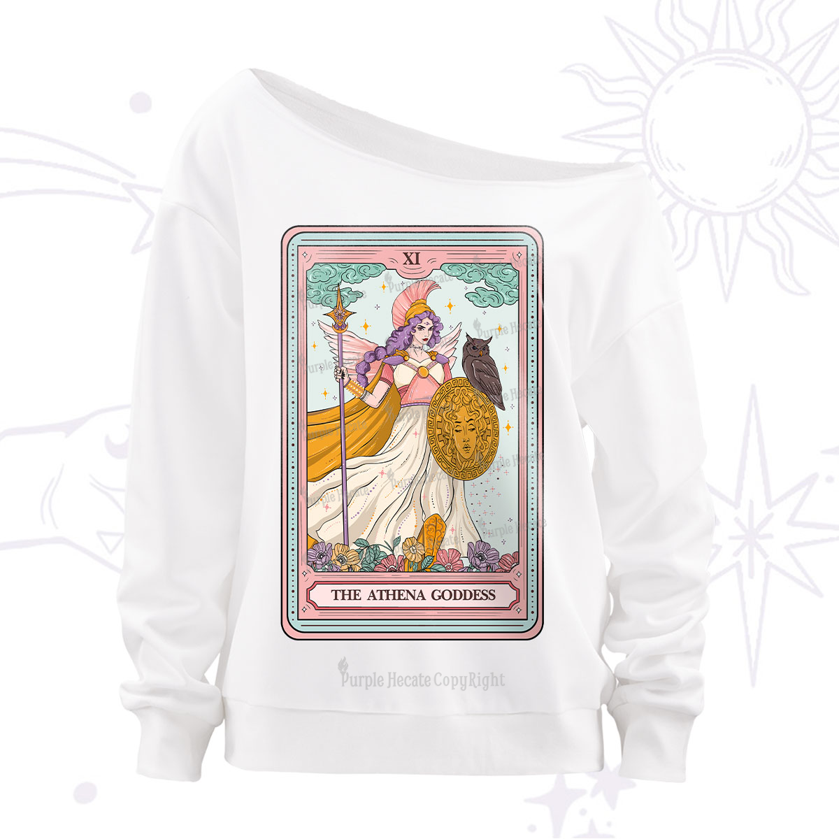 Purplehecate The Athena Goddess Tarot Off The Shoulder Sweatshirt