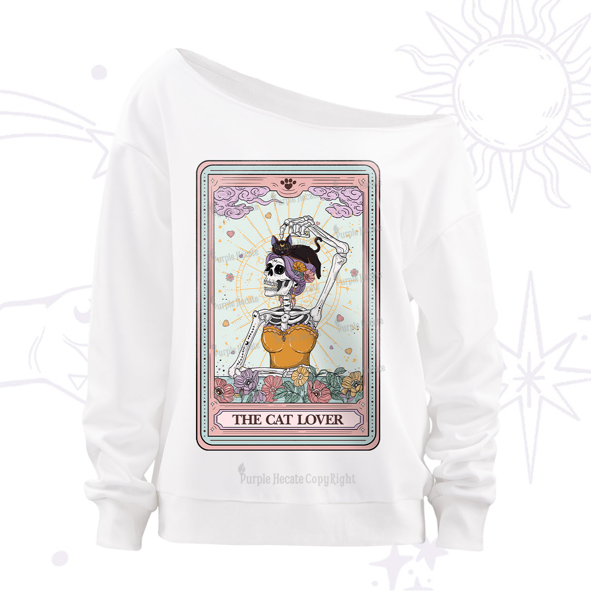 Purplehecate The Cat Lover Tarot Off The Shoulder Sweatshirt