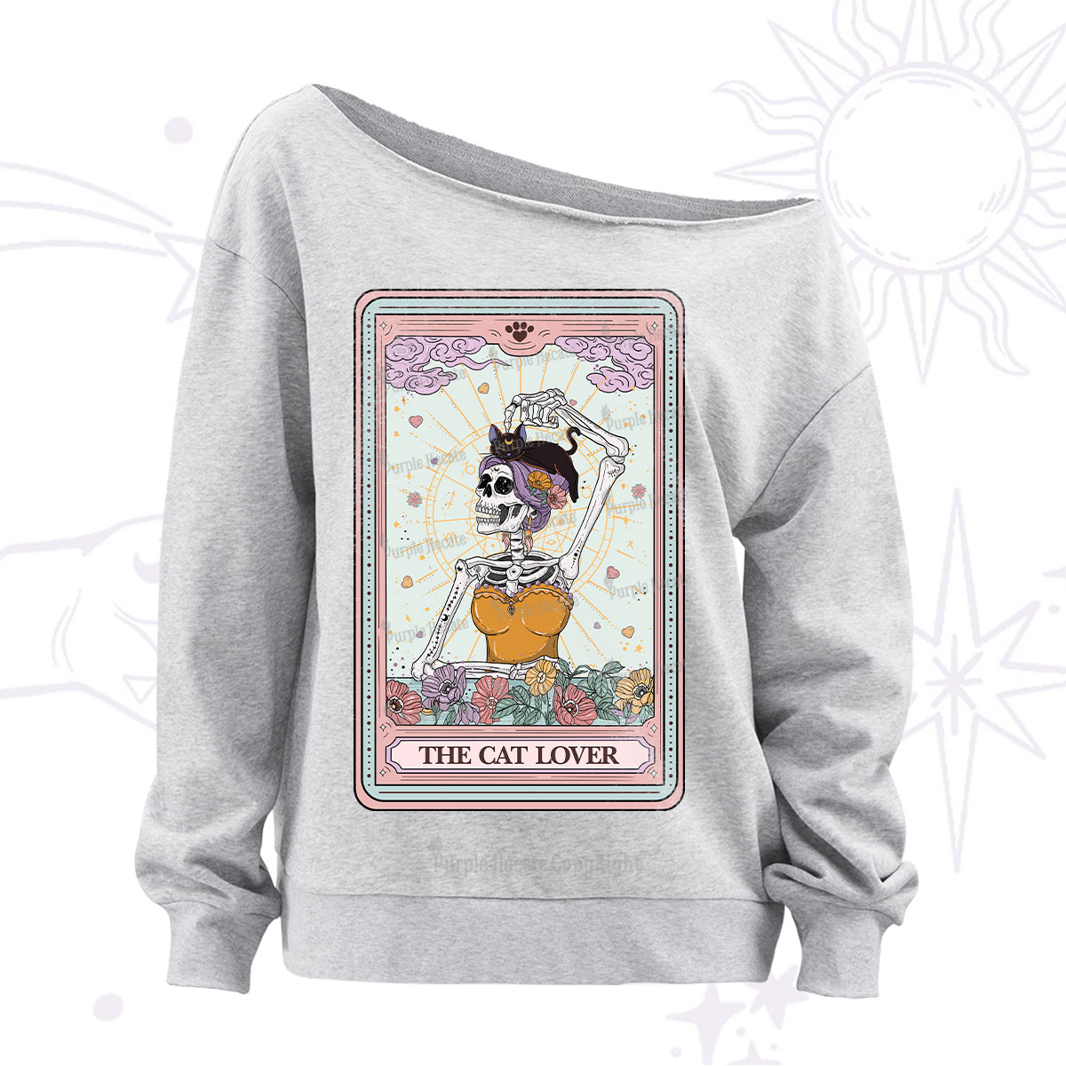 Purplehecate The Cat Lover Tarot Off The Shoulder Sweatshirt