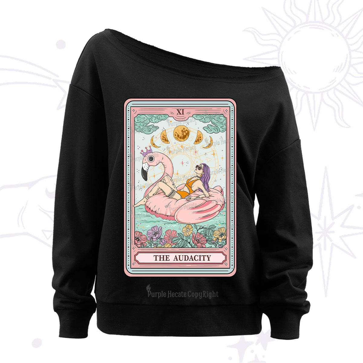 Purplehecate The Vacation Audacity Tarot Off The Shoulder Sweatshirt