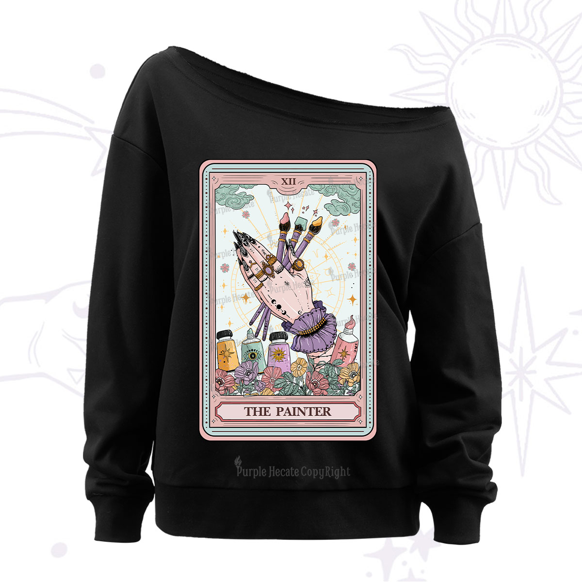 Purplehecate The Occult Painter Tarot Off The Shoulder Sweatshirt