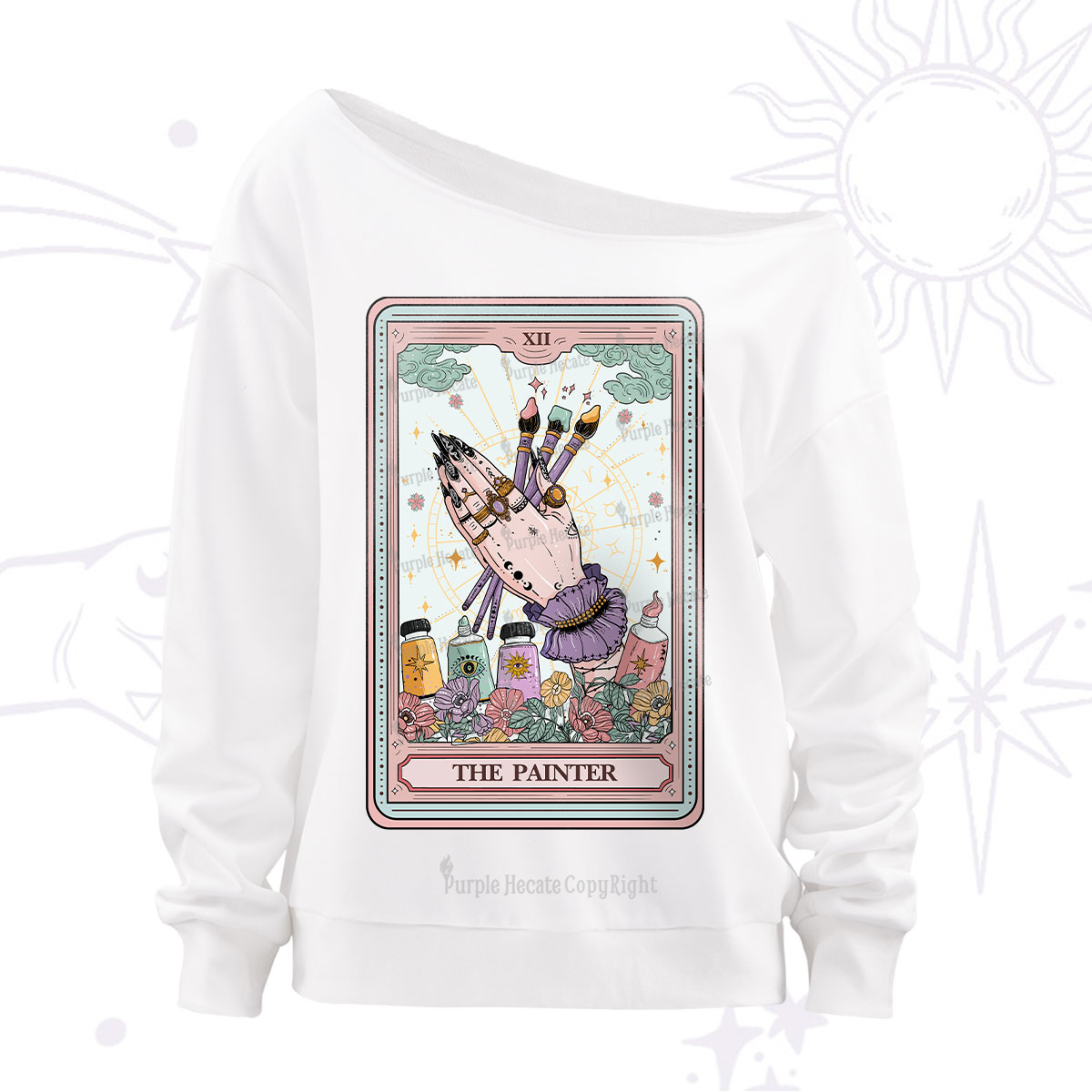 Purplehecate The Occult Painter Tarot Off The Shoulder Sweatshirt