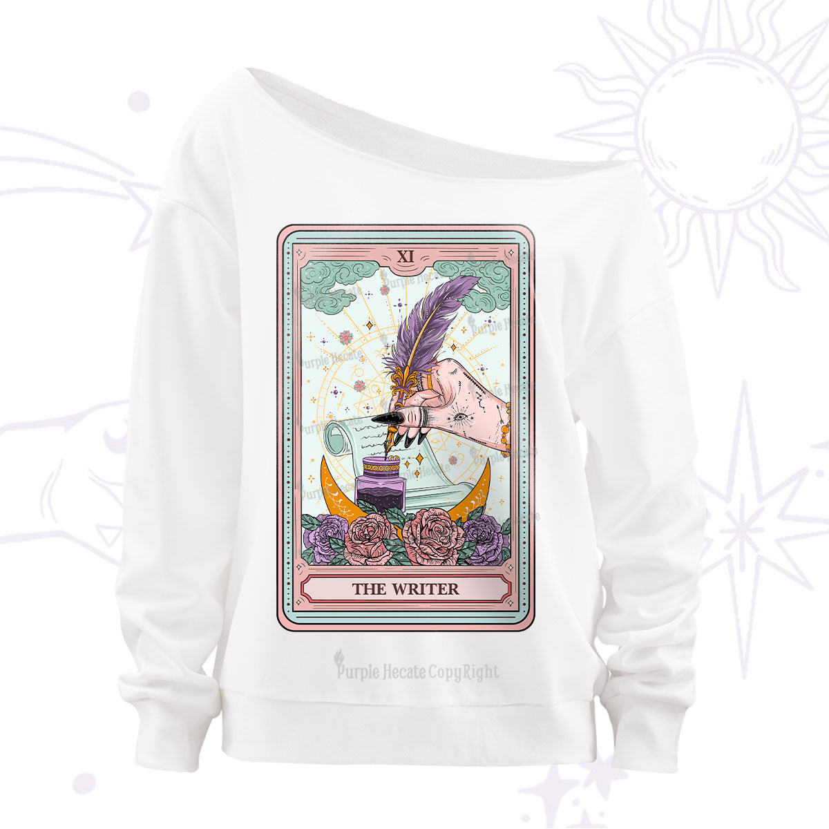 Purplehecate The Writer Tarot Off The Shoulder Sweatshirt