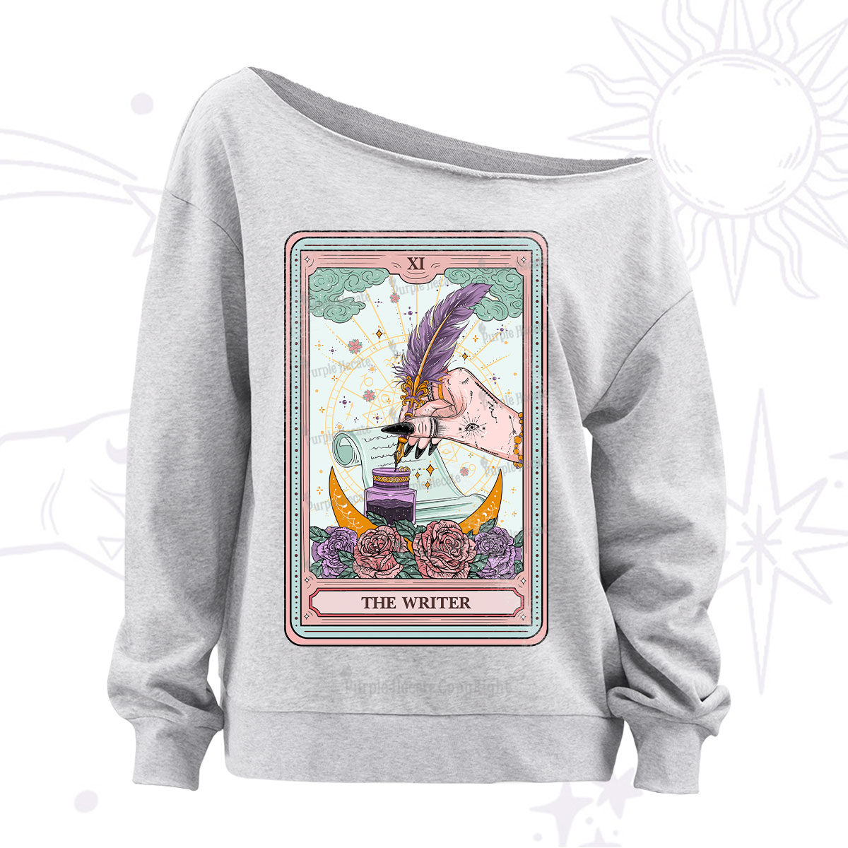 Purplehecate The Writer Tarot Off The Shoulder Sweatshirt