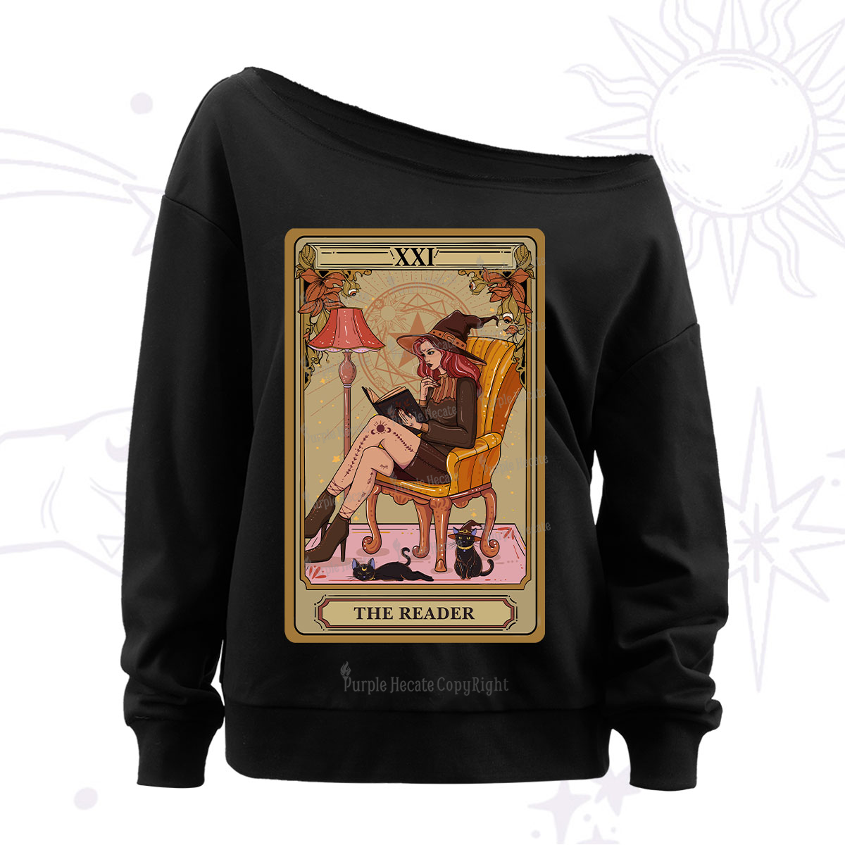 Purplehecate The Reader-Cat Mom Tarot Off The Shoulder Sweatshirt