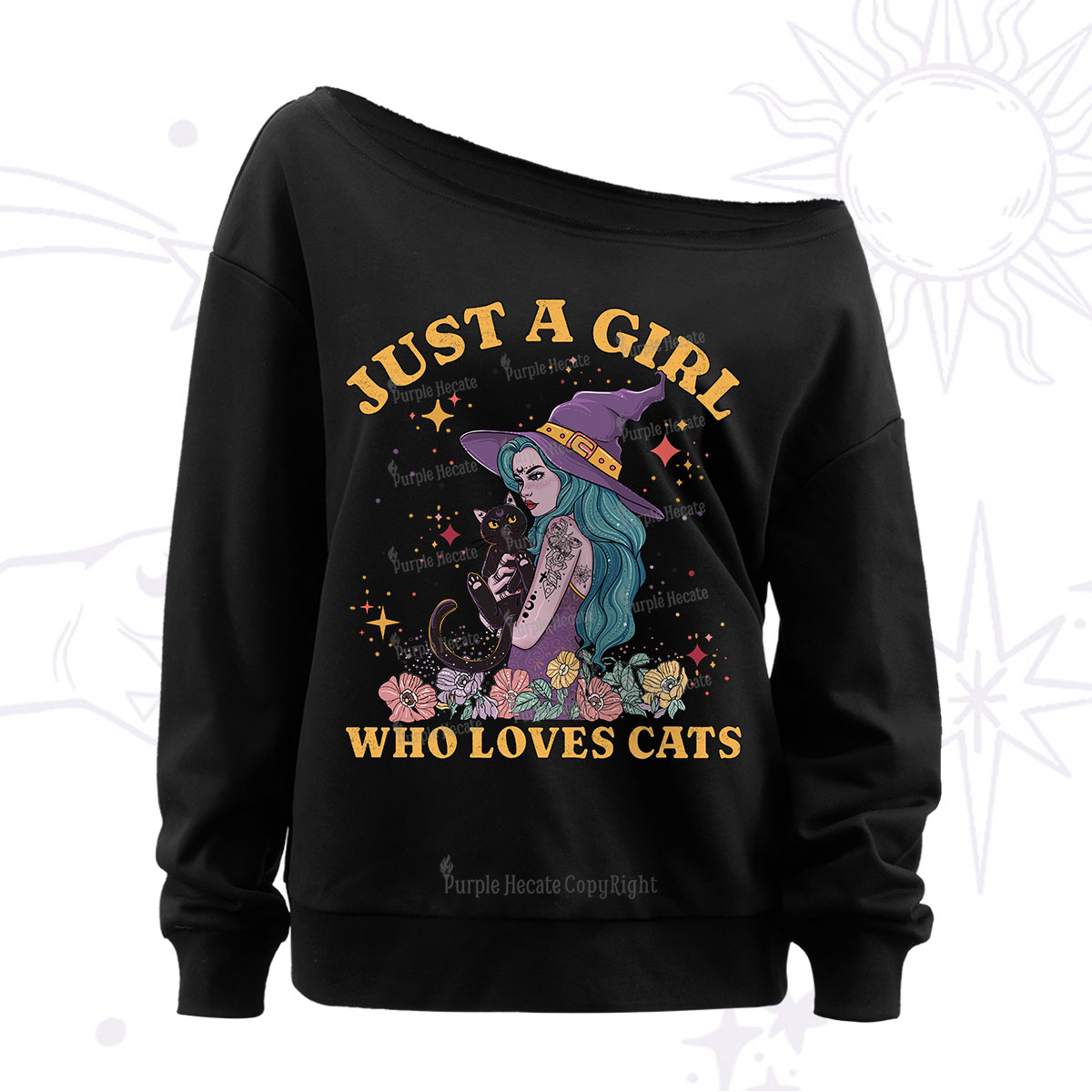 Purplehecate Just A Girl Who Loves Cats Off The Shoulder Sweatshirt