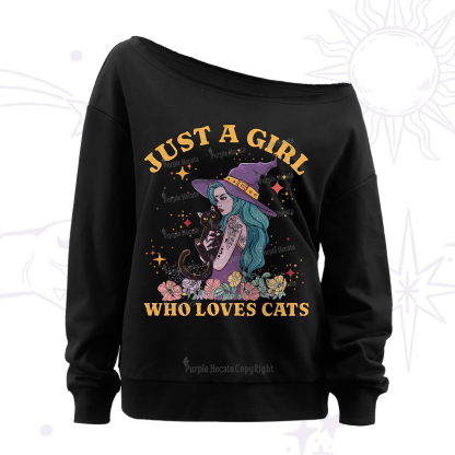 Purplehecate Just A Girl Who Loves Cats Off The Shoulder Sweatshirt