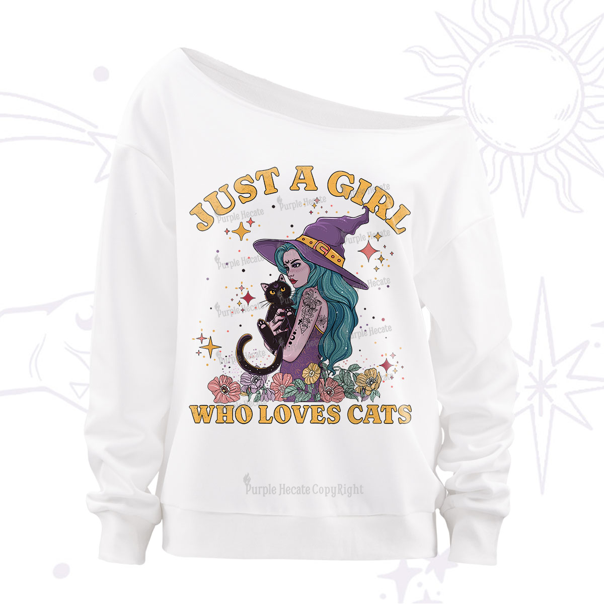 Purplehecate Just A Girl Who Loves Cats Off The Shoulder Sweatshirt