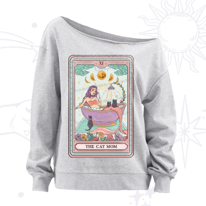 Purplehecate The Cat Mermaid Mom Tarot Card Off The Shoulder Sweatshirt