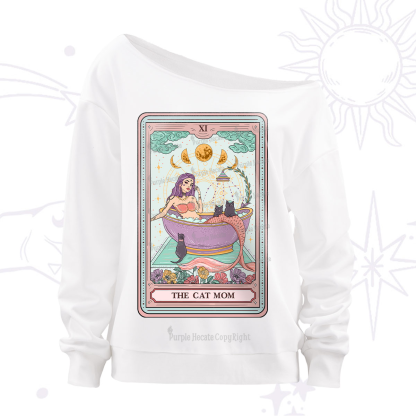 Purplehecate The Cat Mermaid Mom Tarot Card Off The Shoulder Sweatshirt