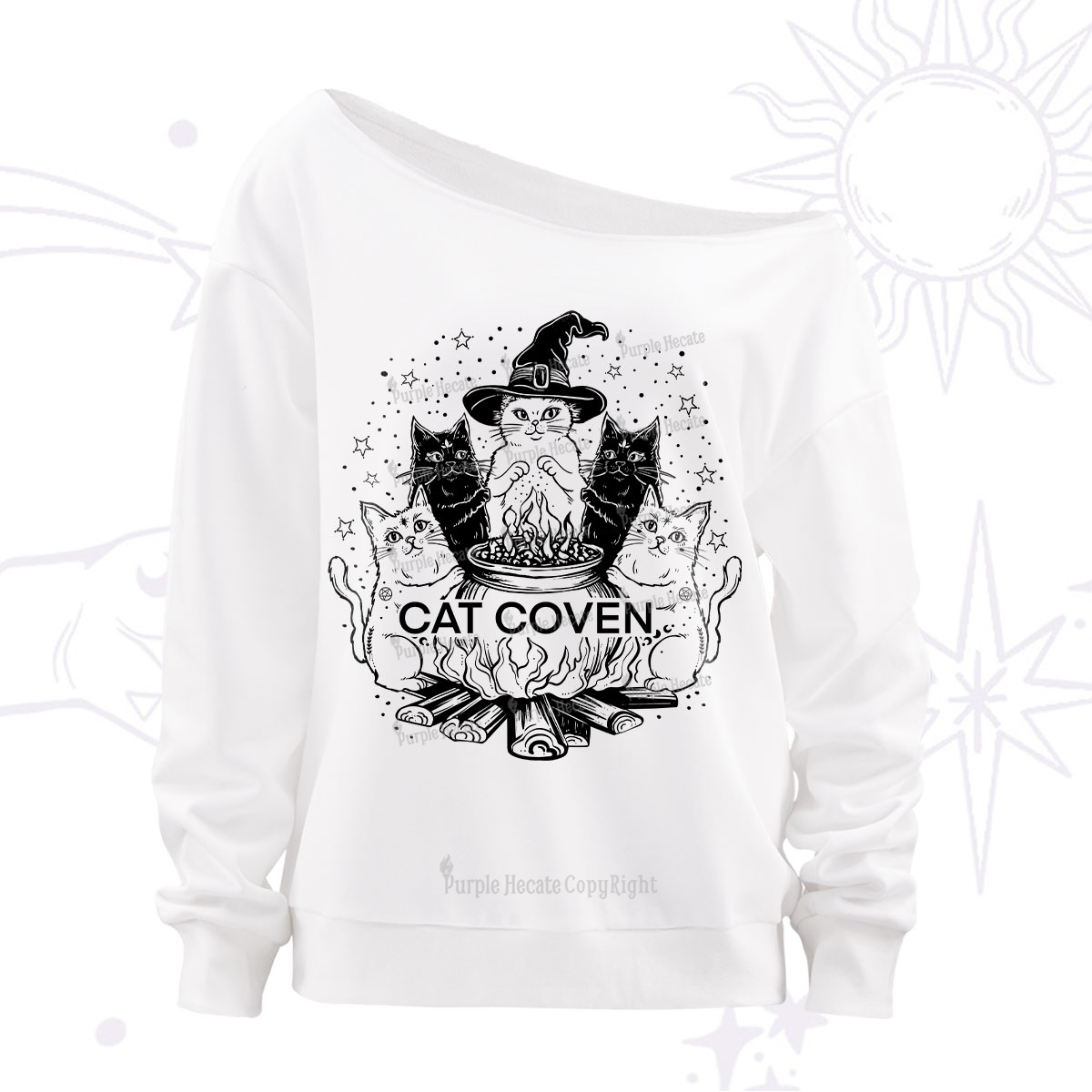 Purplehecate Witchy Cat Coven Off The Shoulder Sweatshirt