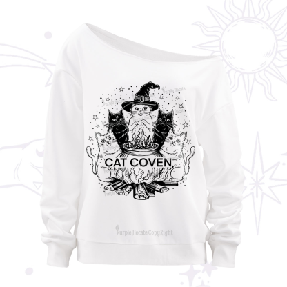 Purplehecate Witchy Cat Coven Off The Shoulder Sweatshirt