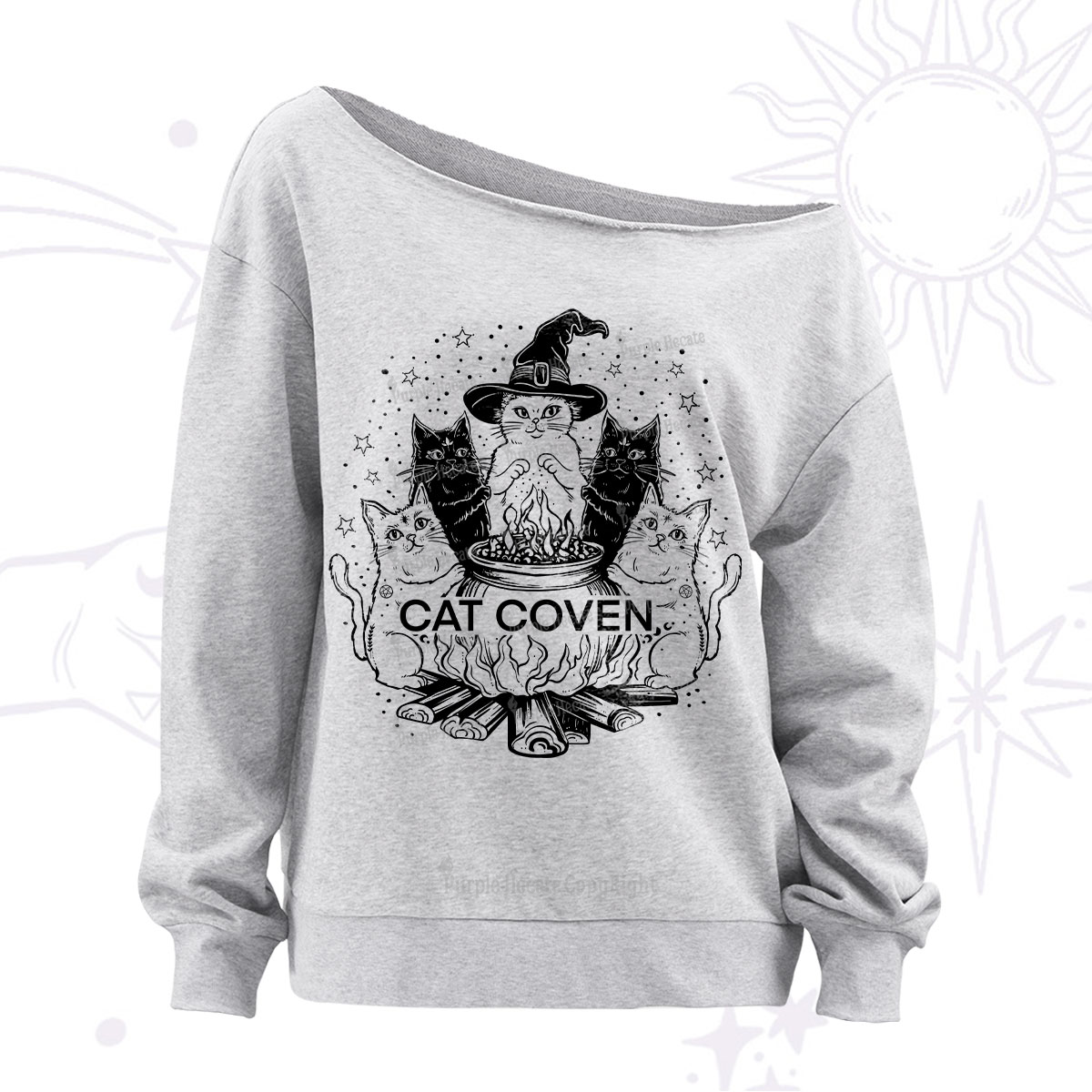 Purplehecate Witchy Cat Coven Off The Shoulder Sweatshirt