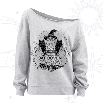 Purplehecate Witchy Cat Coven Off The Shoulder Sweatshirt