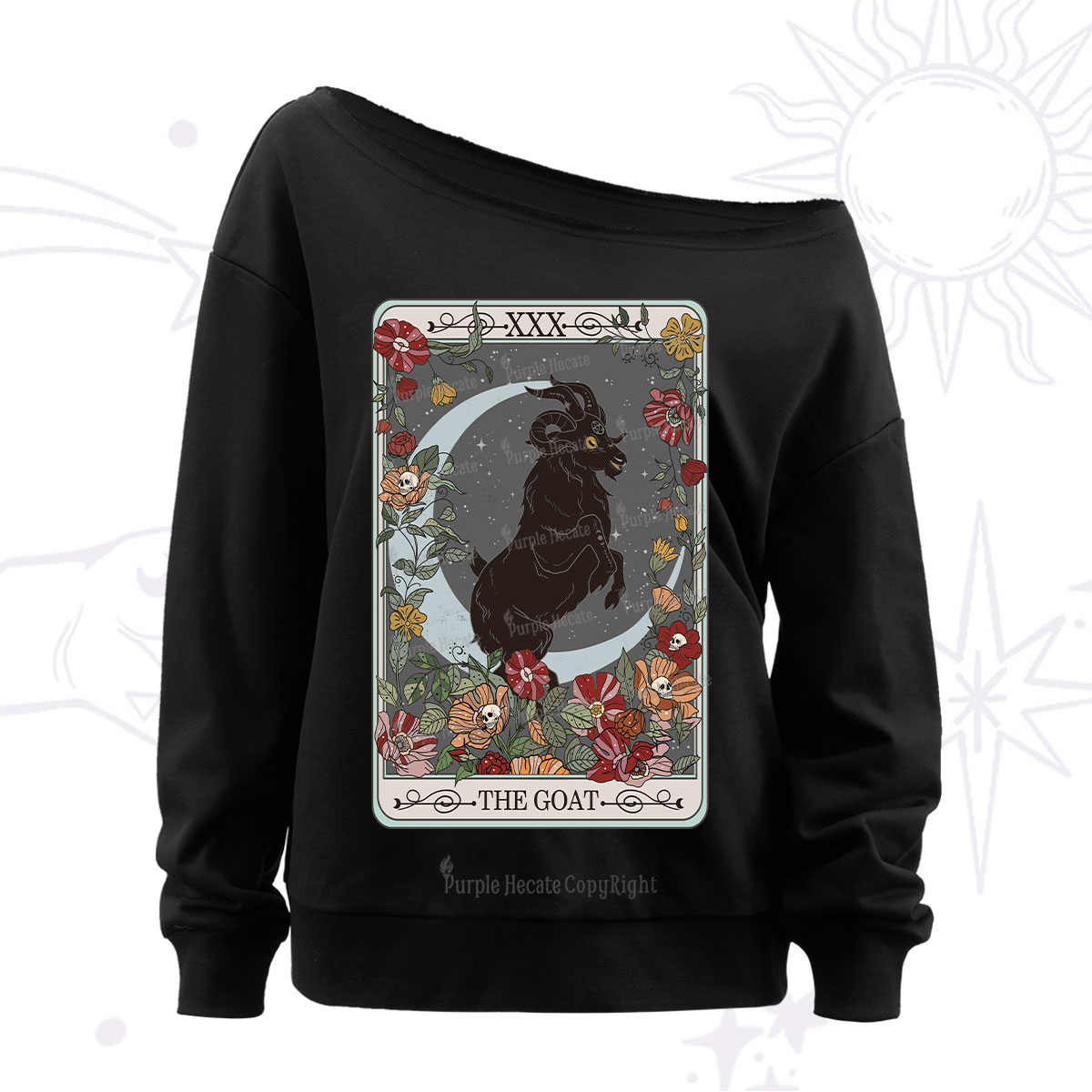 Purplehecate The Goat Tarot Card Off The Shoulder Sweatshirt