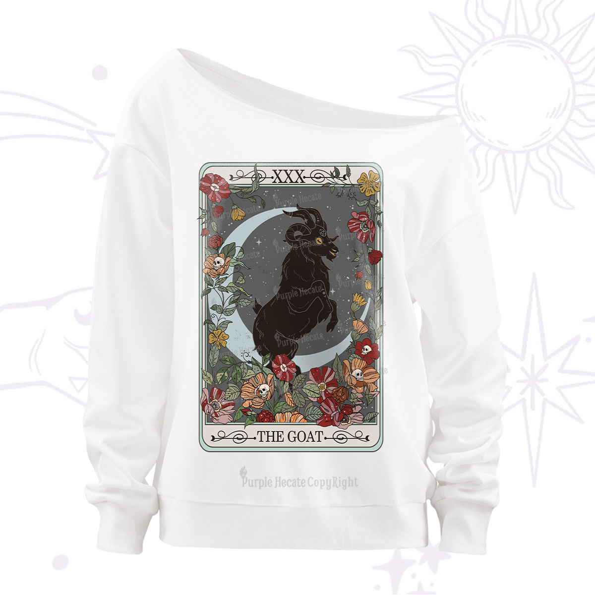 Purplehecate The Goat Tarot Card Off The Shoulder Sweatshirt