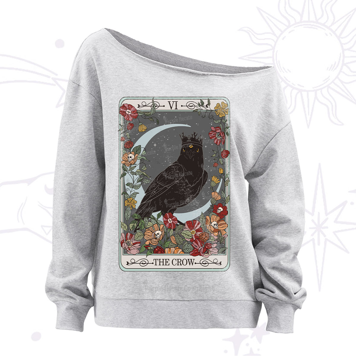Purplehecate The Crow Tarot Card Off The Shoulder Sweatshirt