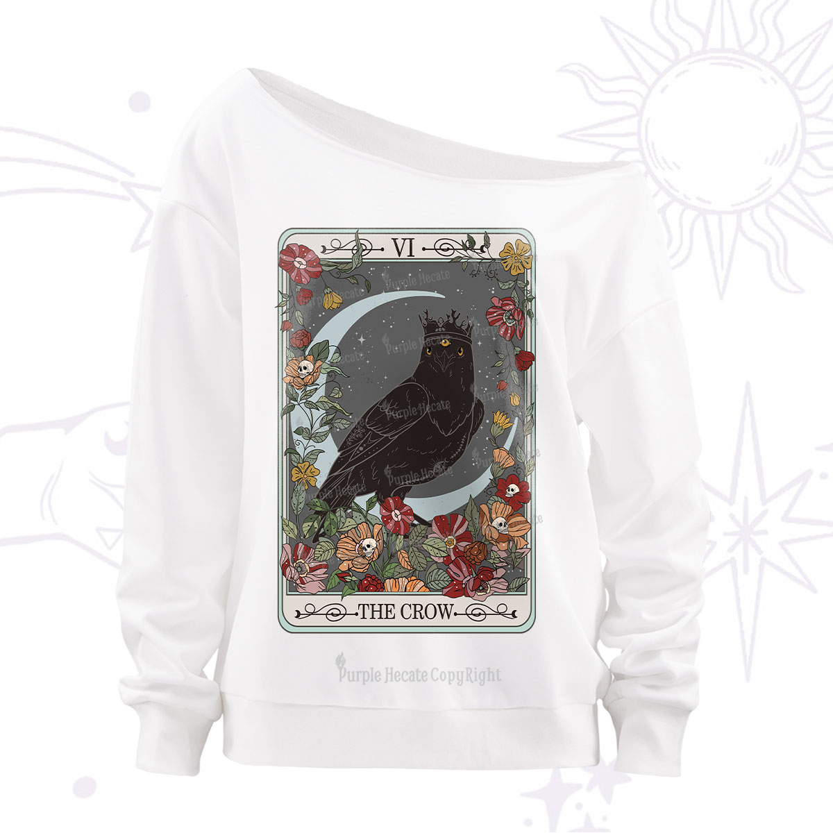 Purplehecate The Crow Tarot Card Off The Shoulder Sweatshirt