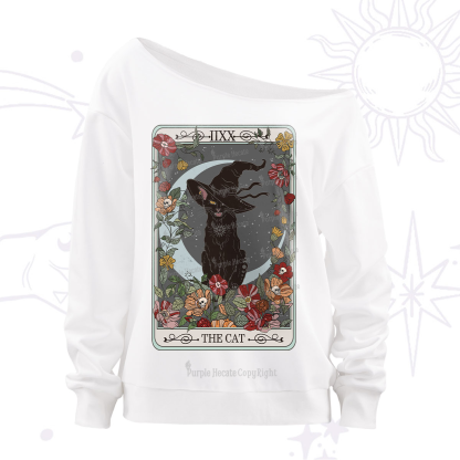 Purplehecate The Cat Tarot Card Off The Shoulder Sweatshirt