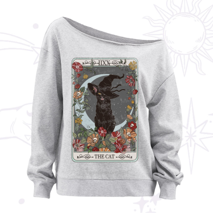 Purplehecate The Cat Tarot Card Off The Shoulder Sweatshirt