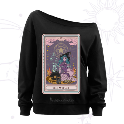 Purplehecate The Alchemy Witch Tarot Card Off The Shoulder Sweatshirt