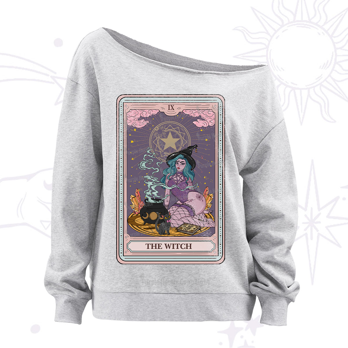 Purplehecate The Alchemy Witch Tarot Card Off The Shoulder Sweatshirt