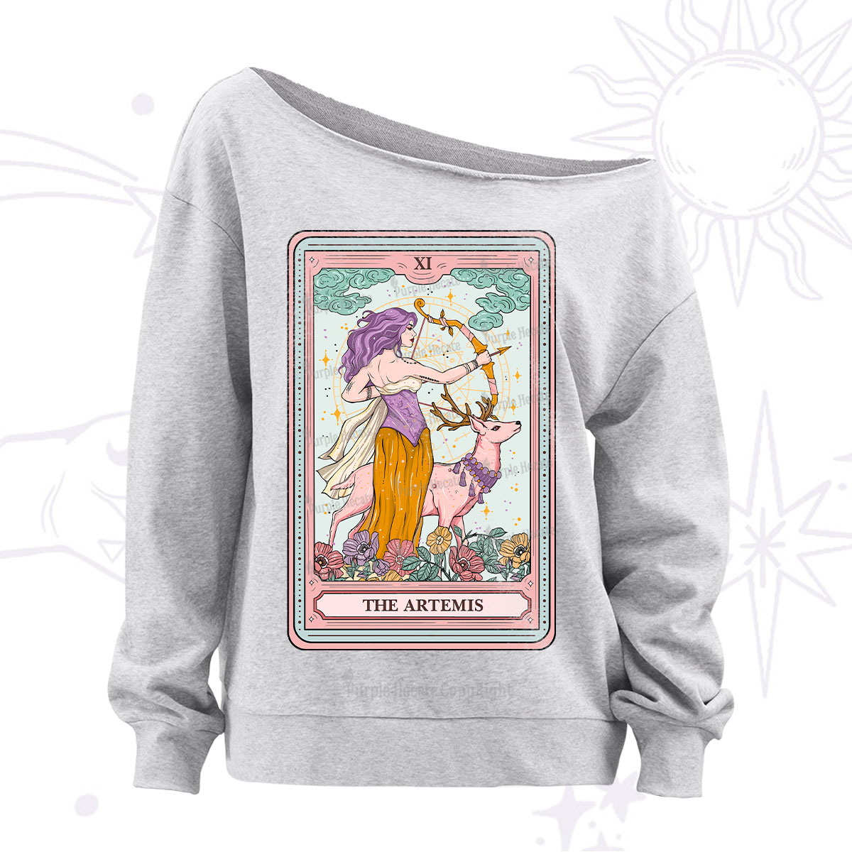 Purplehecate The Artemis Tarot Card Off The Shoulder Sweatshirt