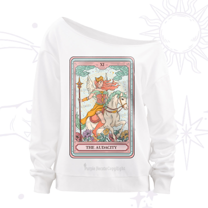 Purplehecate The Audacity Winged Goddess Tarot Card Off The Shoulder Sweatshirt