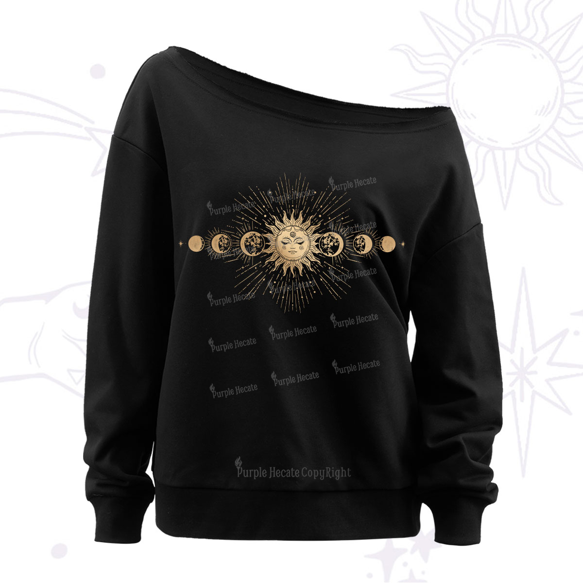 Purplehecate Mystical Moon And Sun Off The Shoulder Sweatshirt