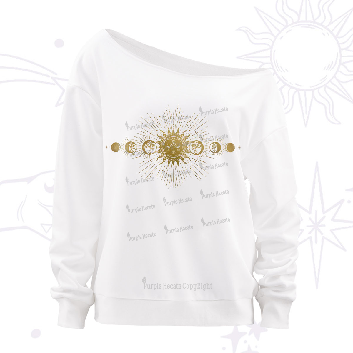 Purplehecate Mystical Moon And Sun Off The Shoulder Sweatshirt