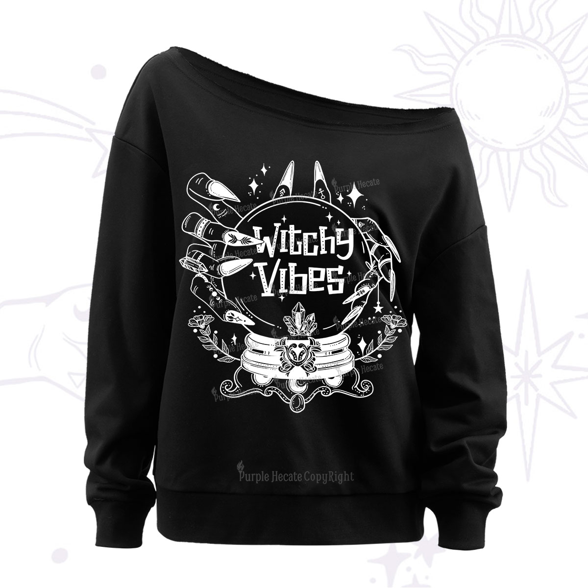Purplehecate Witchy Vibes Off The Shoulder Sweatshirt